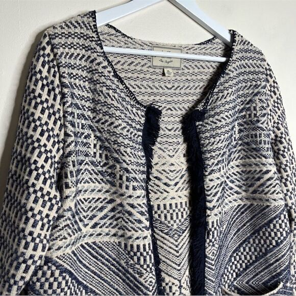 Lucky Brand- Women’s Fringe Open Front Cardigan Boho Aztec Print, Size Medium - Picture 5 of 12
